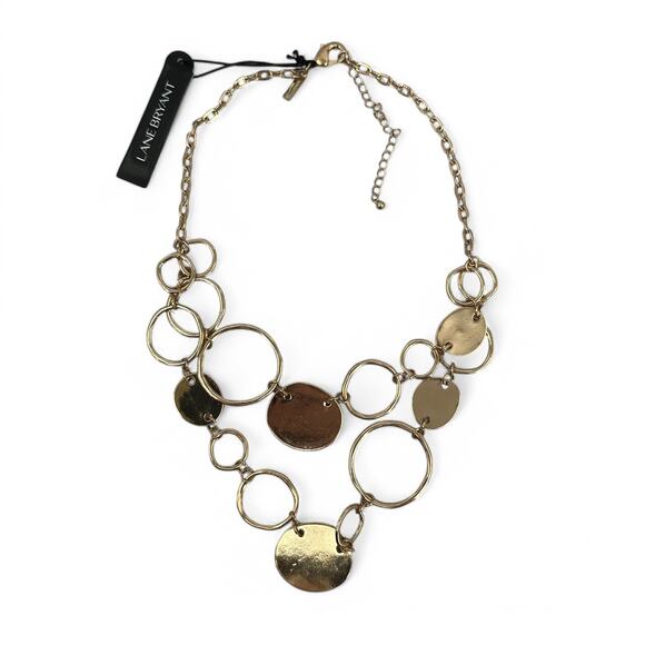 Lane Bryant Goldtone Necklace Organic Circles Double Strand Fashion Jewelry - Picture 3 of 7